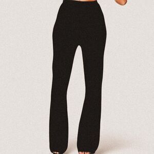 Meshki Black Rue Ribbed Flared Knit Pants | Y2K Minimalist Streetwear | Small